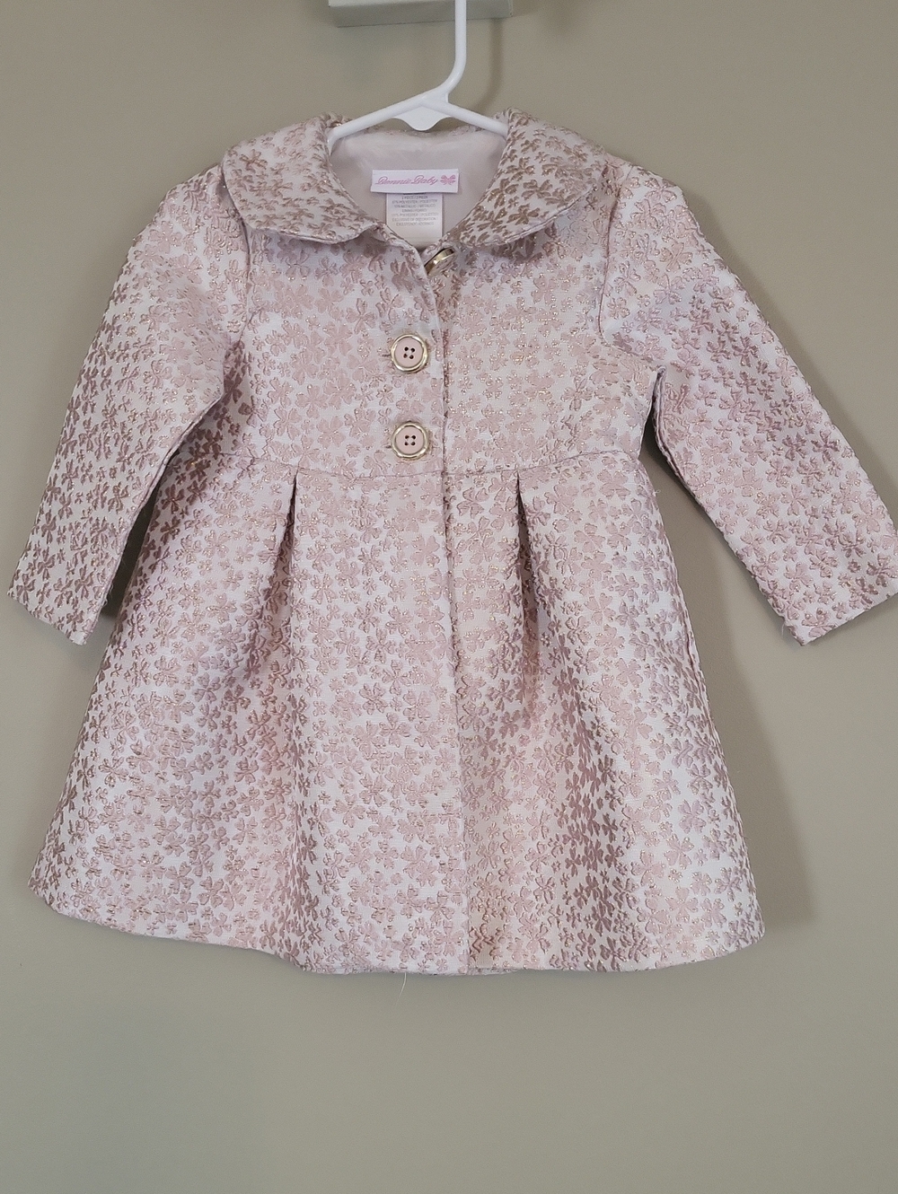 Adorable Bonnie Baby pink metallic brocade toddler coat